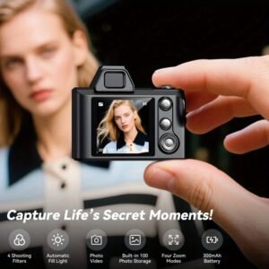 Vintage Digital Camera | 1080P HD Auto Flash, 4x Zoom, Built-in Storage, Durable Structure, Black, INSKAM |