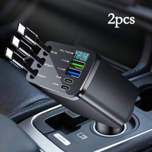 2pcs Fast Retractable Car Charger, USB Type-C Data Cable - Universal Plug,